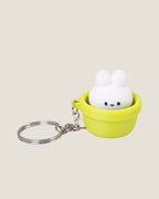 3D printed bunny in a pot clicker keychains in pink and green