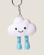 3D printed smiling cloud keychain with jiggly jointed legs