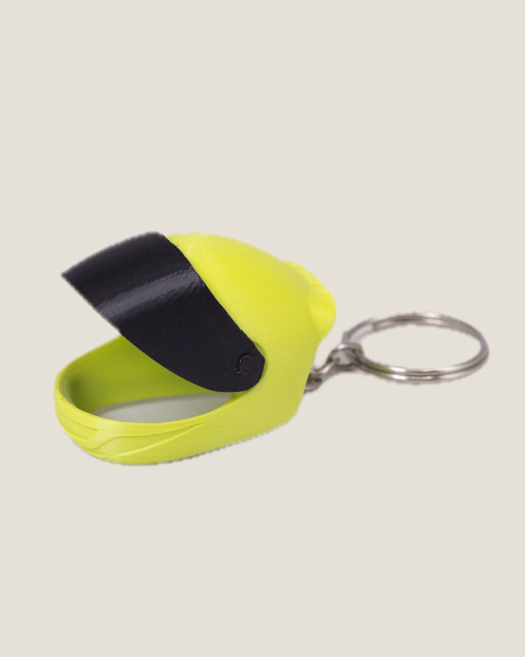 3D printed mini full-face motorcycle helmet keychain with flip-up visor