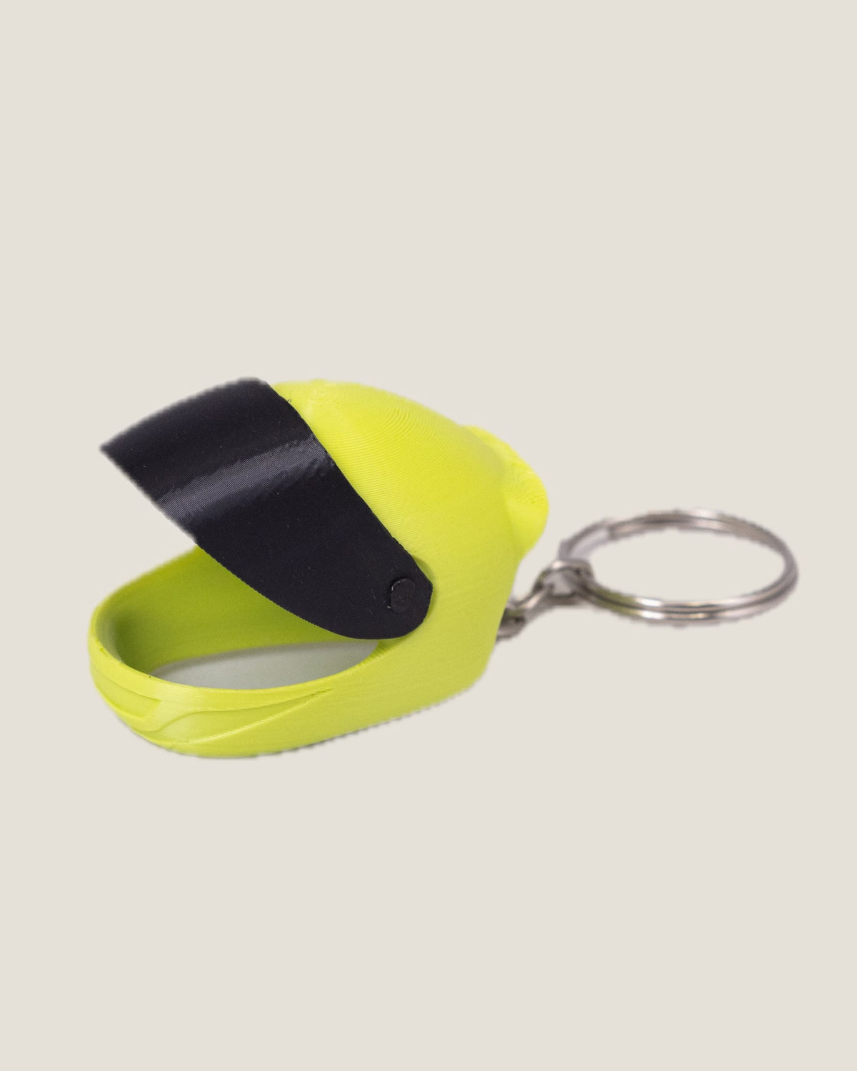 3D printed mini full-face motorcycle helmet keychain with flip-up visor