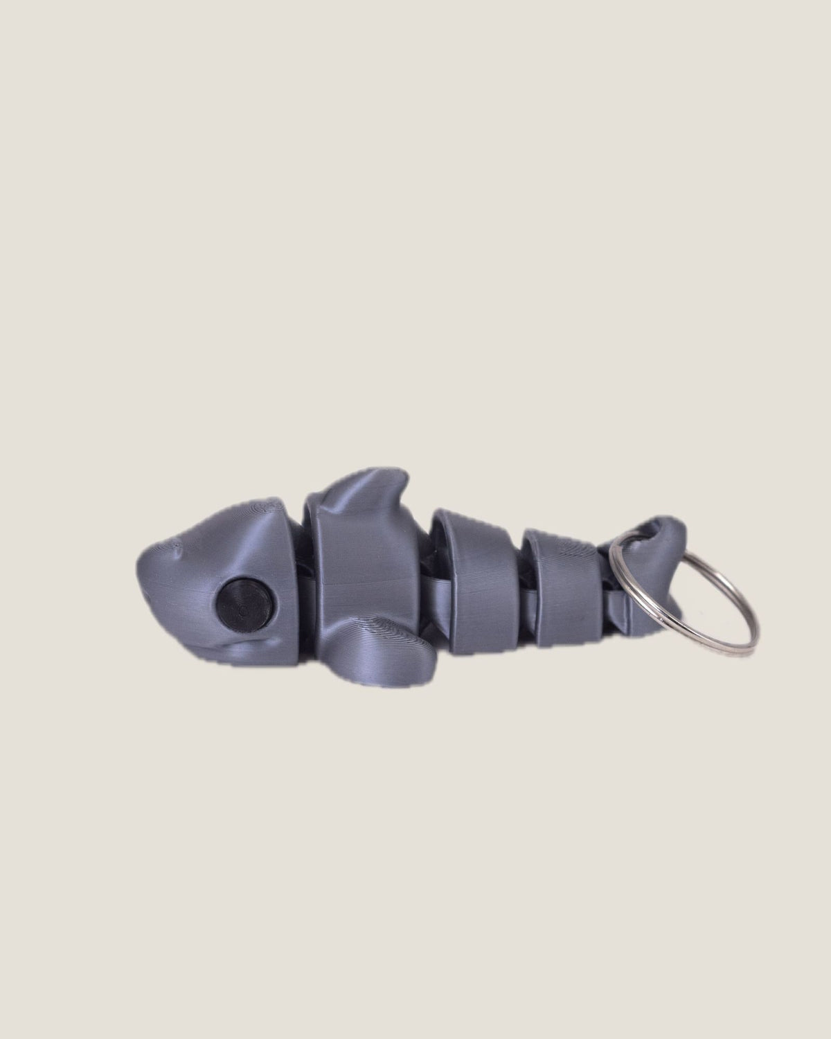 3D printed grey articulated shark keychain