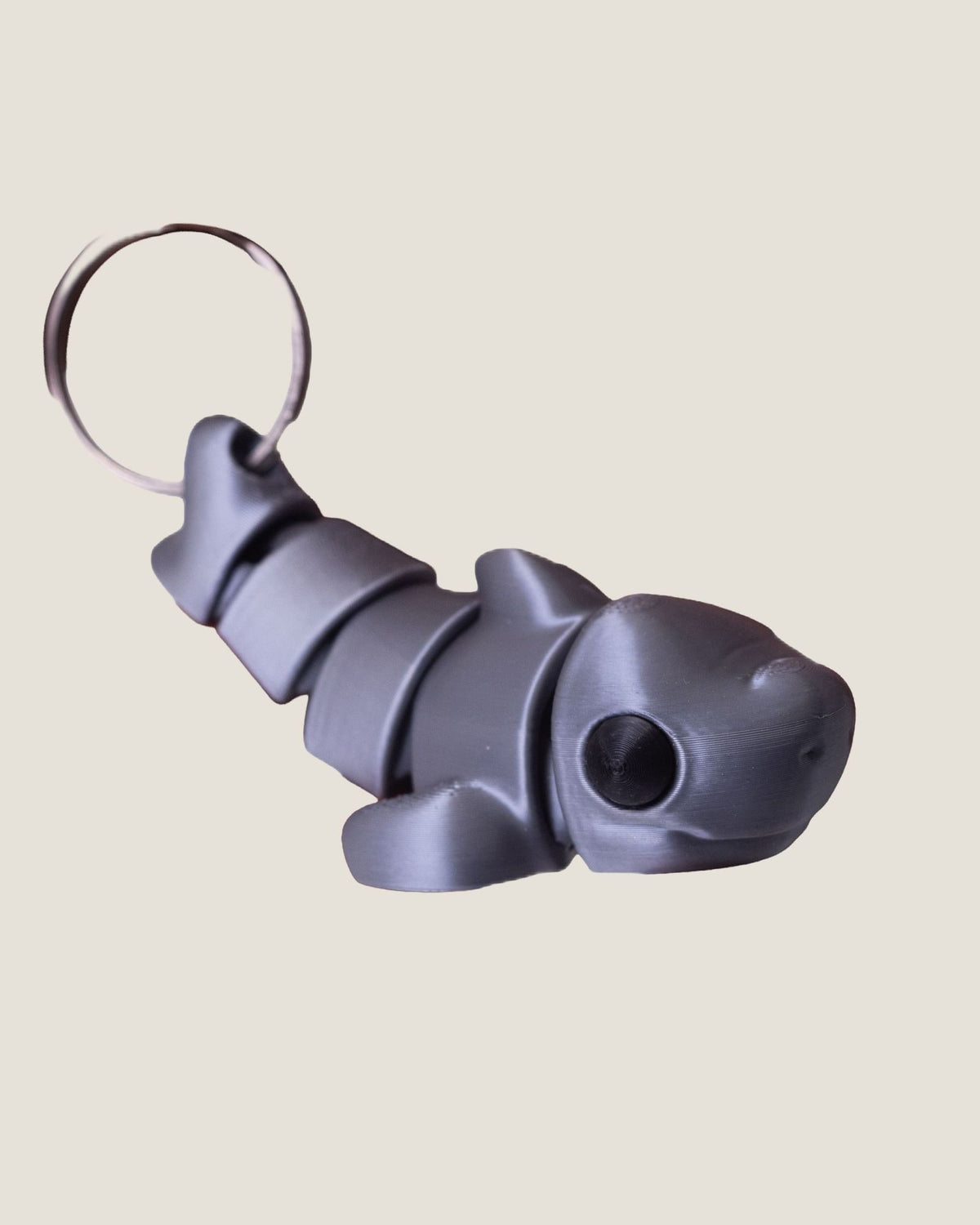 3D printed grey articulated shark keychain